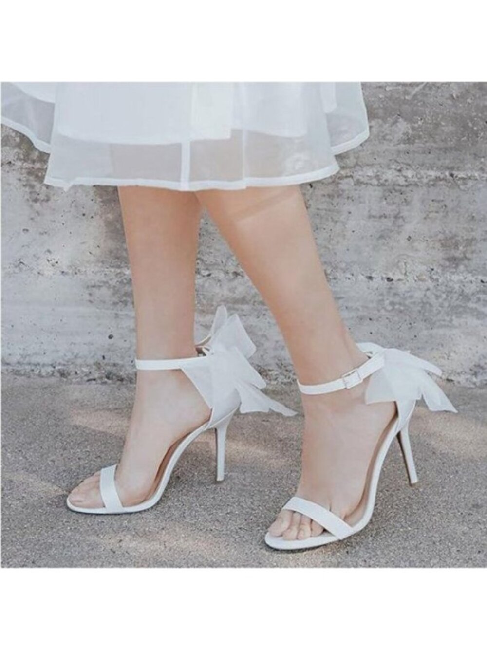 Miss Left White Bows Stiletto Heel Sandals Adjustable Ankle Strap Open Toe Shoes